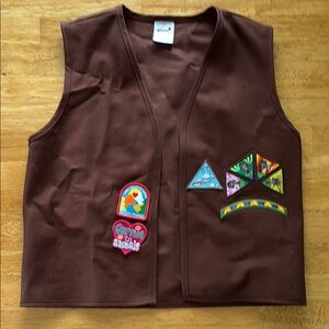 Brown Girl Scouts Vest with Colorful Patches size 10/12